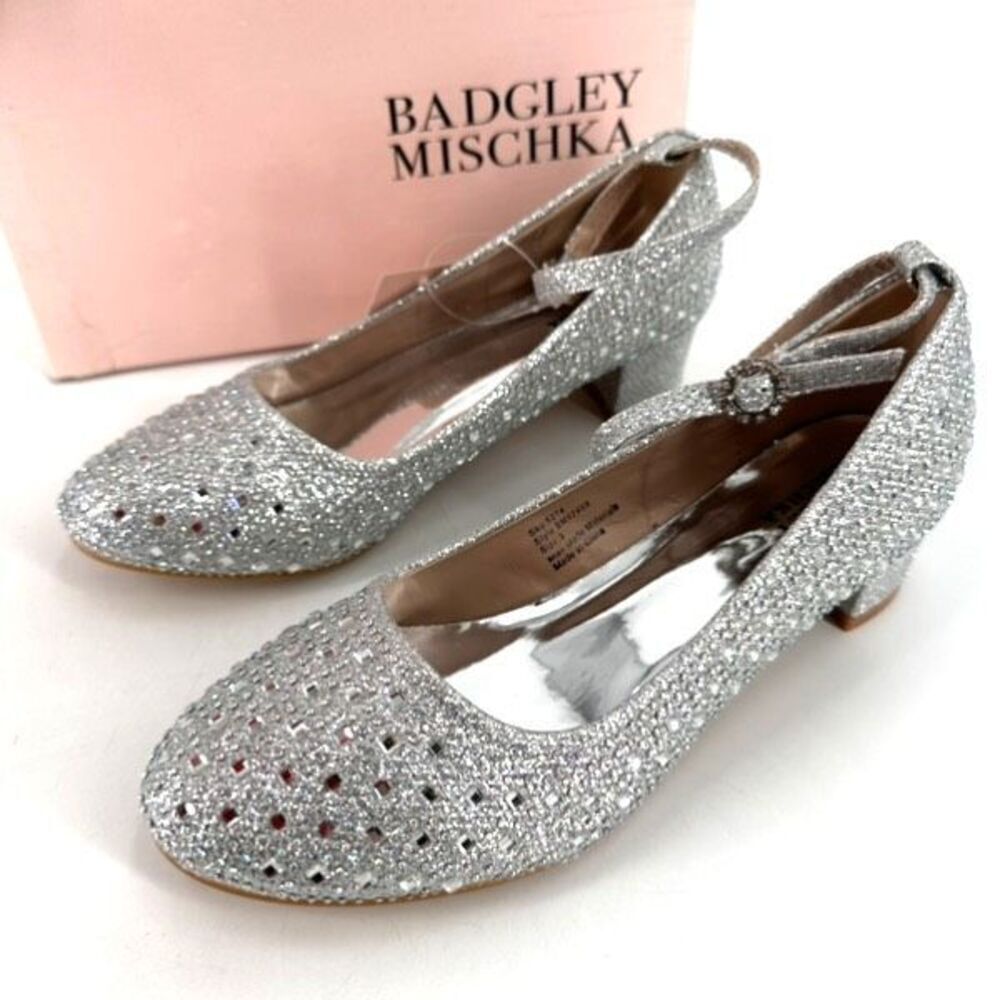 NWT GIRLS' BADGLEY MISCHKA Silver Sparkle Special Occasion Shoe Size 3 Party